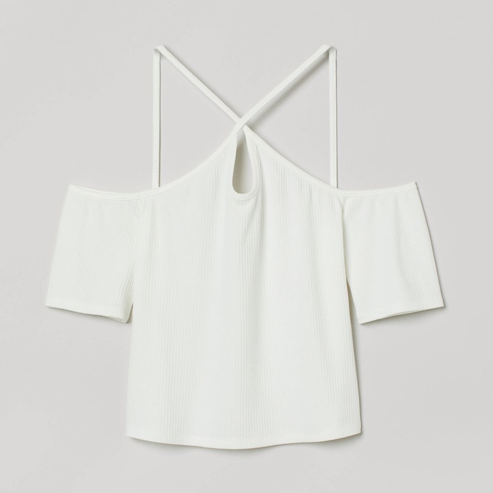 NWT H&M Ribbed Open Shoulder Top White womens XXL